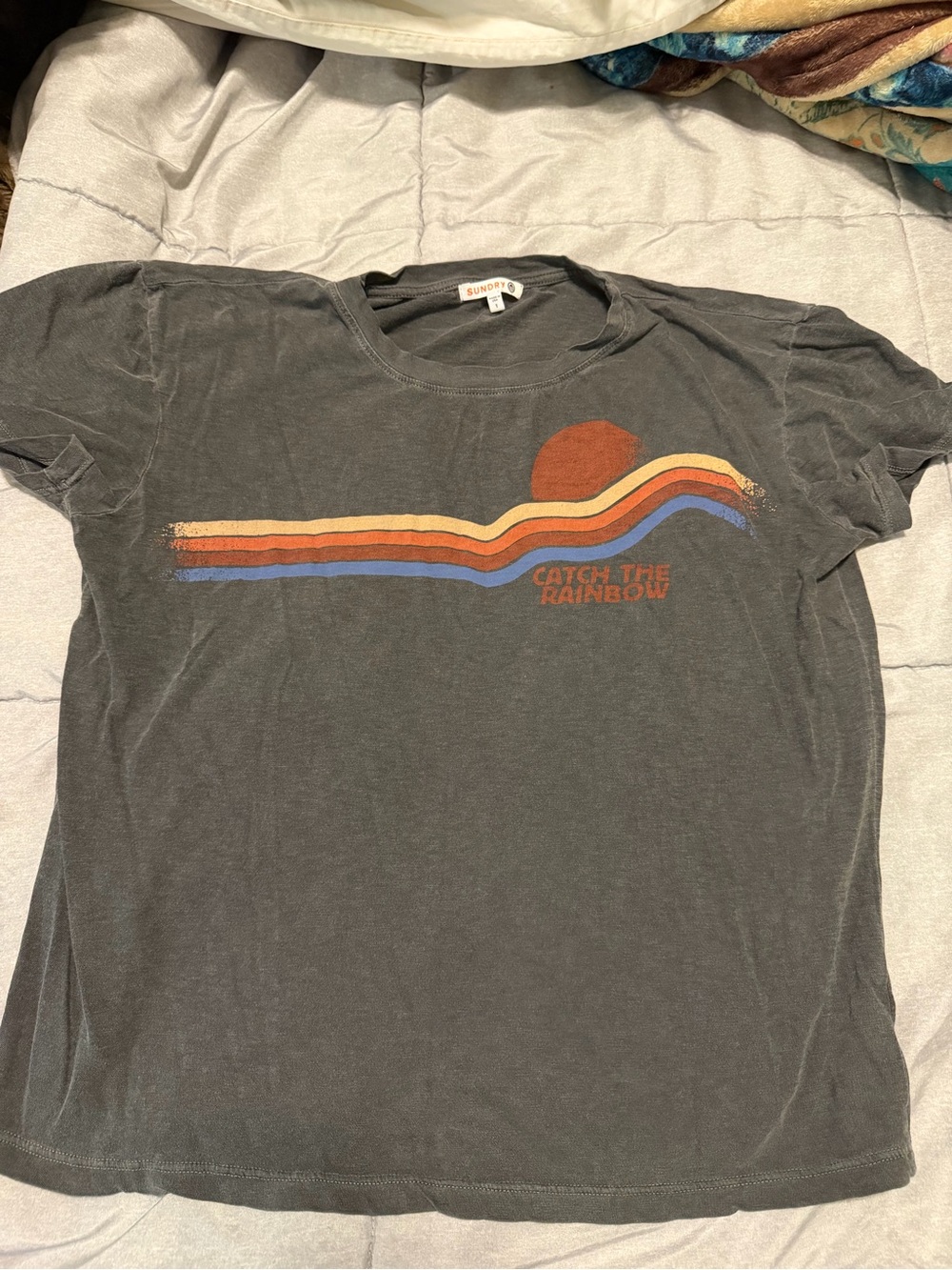 Sundry Charcoal Short-Sleeve Tee with Sunset Stripe Graphic